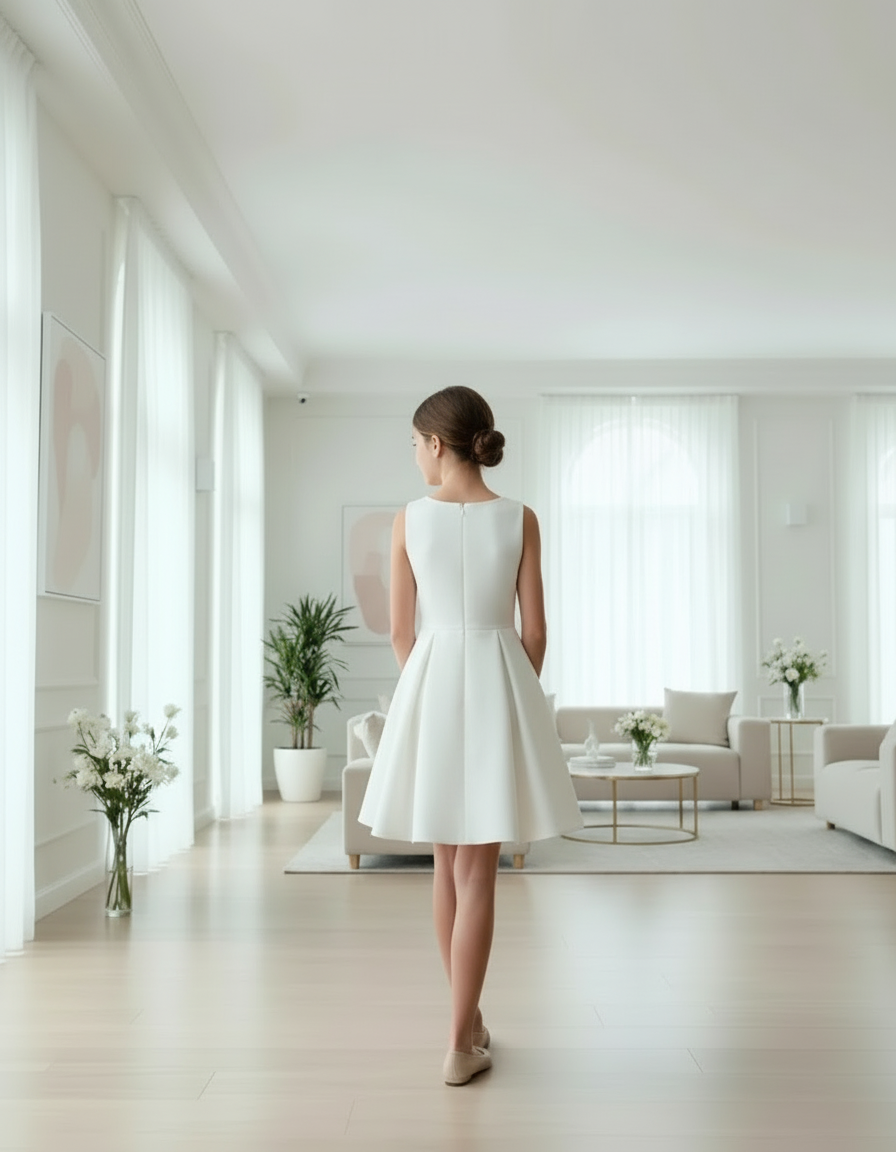 White Satin Halter Dress | Open Back with Bow | Short Flower Girl