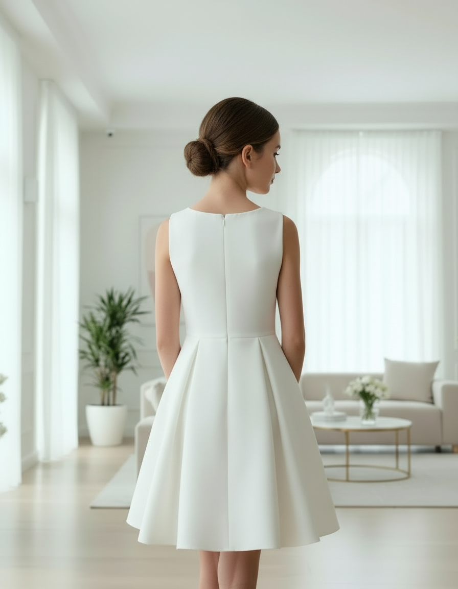 White Satin Halter Dress | Open Back with Bow | Short Flower Girl