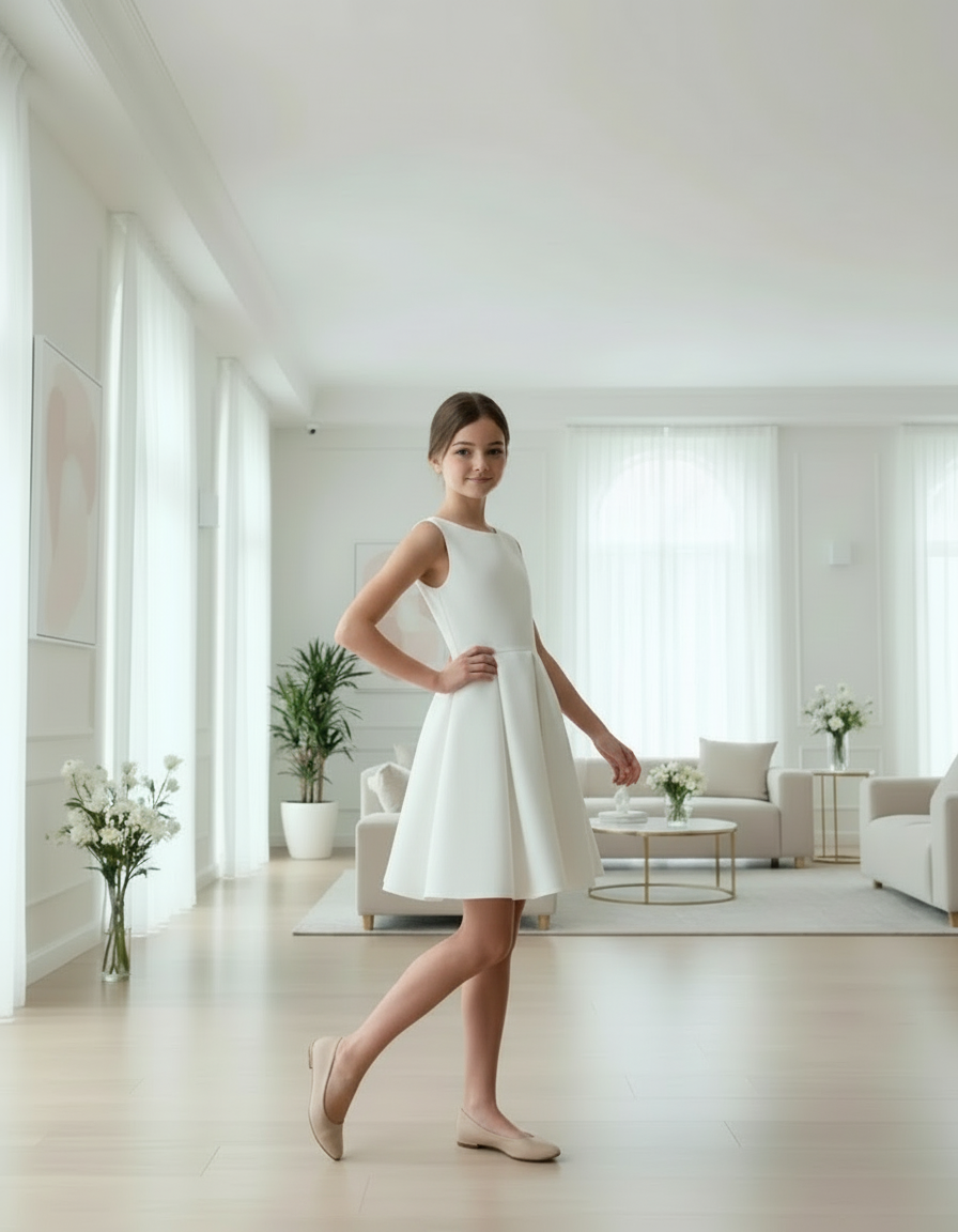 White Satin Halter Dress | Open Back with Bow | Short Flower Girl