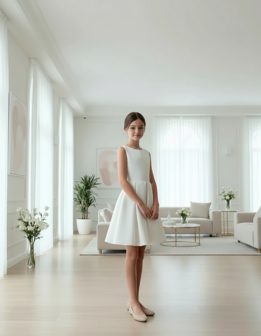 White Satin Halter Dress | Open Back with Bow | Short Flower Girl