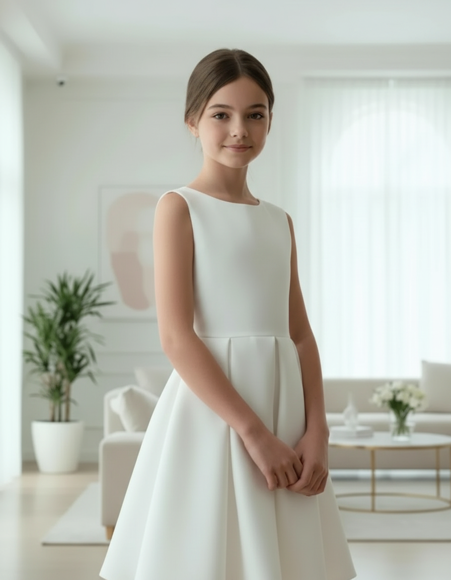 White Satin Halter Dress | Open Back with Bow | Short Flower Girl