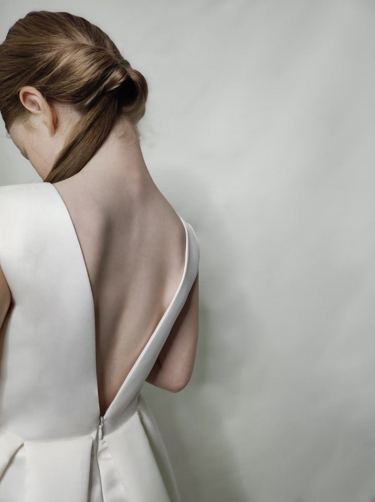 Ivory Satin Flower Girl Dress | V-Back Ball Gown with Pockets