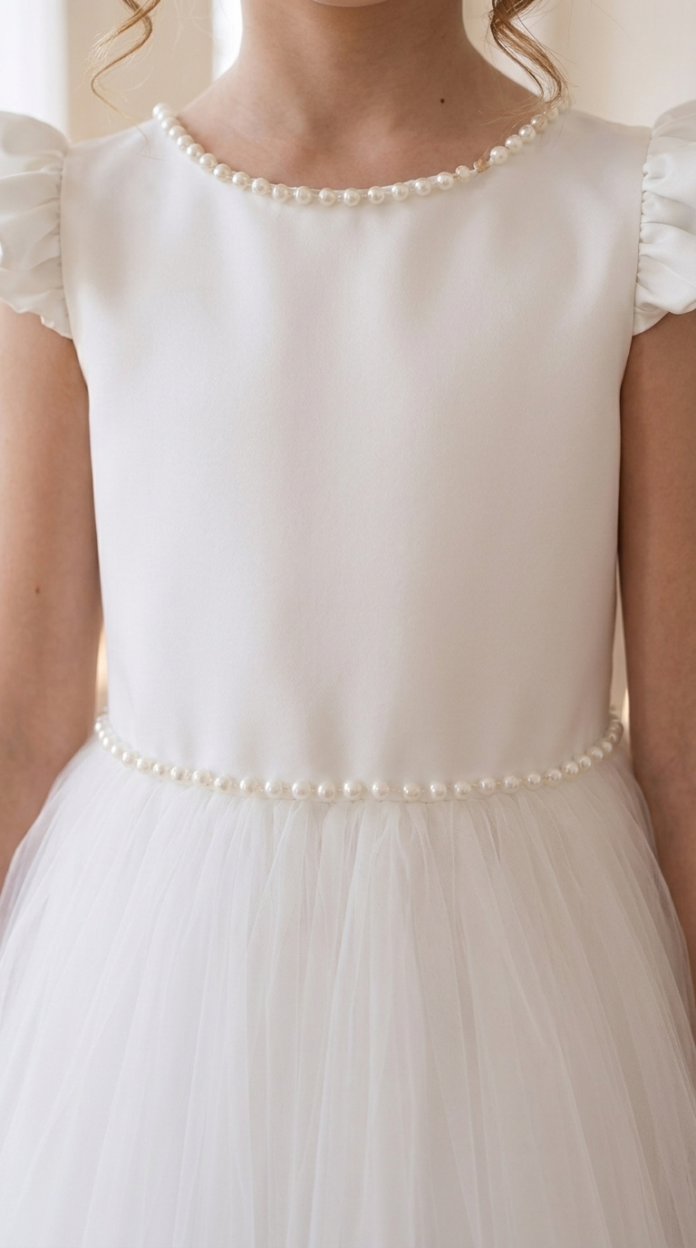 Tulle Flower Girl Dress with Pearl Back Detail, Tulle Skirt | Pageant Gown, Junior Bridesmaid Gown