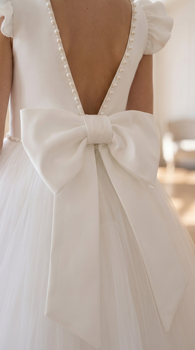 Tulle Flower Girl Dress with Pearl Back Detail, Tulle Skirt | Pageant Gown, Junior Bridesmaid Gown